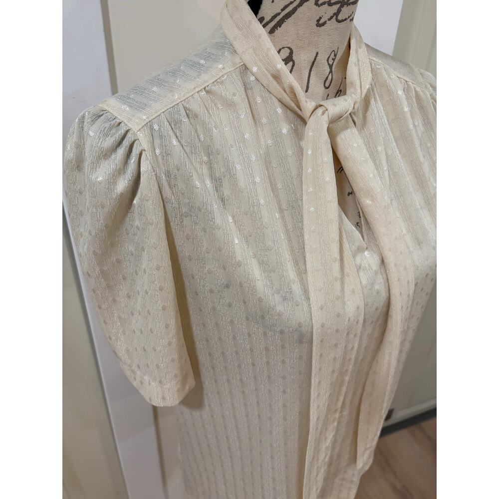 Vintage 80s Devon Cream Dot Twee Blouse Tie Neckline